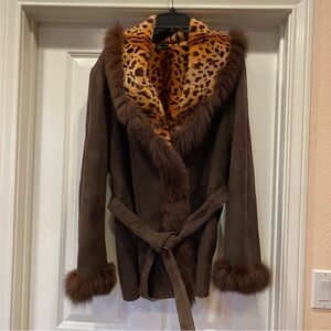 Brown Leather Jacket with Fur Trim